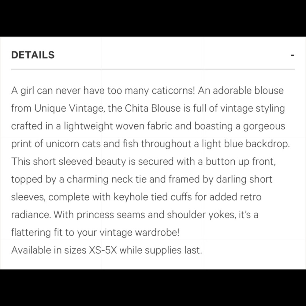 NWT Unique Vintage Unicorn Cat & Fish Print Chita Blouse Caticorns & bowtie 🐱🦄 - Picture 6 of 9